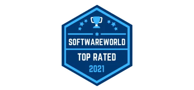 a blue hexagon with white text and a trophy
